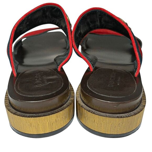 Gucci Querelle Red Suede Web Stripe Slide Heeled Wooden Sandals Women Size 36.5 - Picture 7 of 11